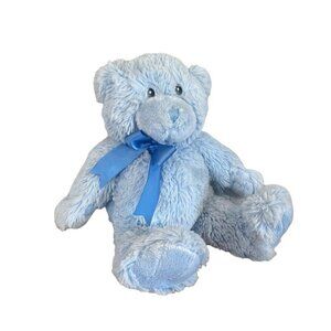 First Impressions Baby Blue Teddy Bear Soft Plush Stuffed Animal Satin Bow 12"